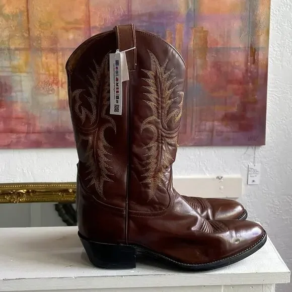 Vintage Brown Tony Lama Boots Leather Cowboy Boots Mens 11.5